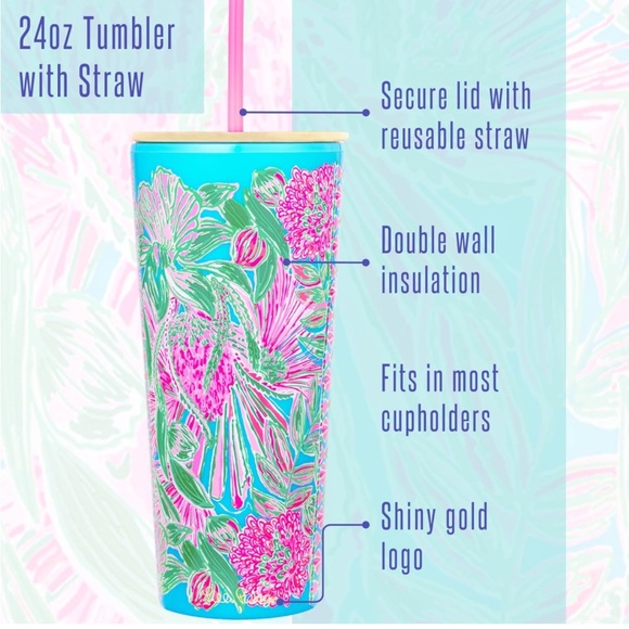 New Lilly Pulitzer Insulated 24oz Tumbler With Straw Featured in Coming In Hot - Picture 7 of 16